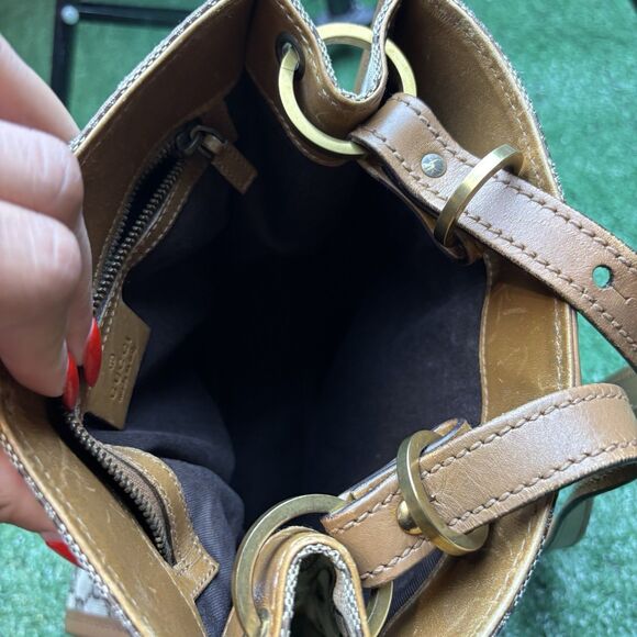 Gucci GG Monogram Shoulder Bag Vintage Brown Gold Canvas Leather Authentic - Picture 5 of 13